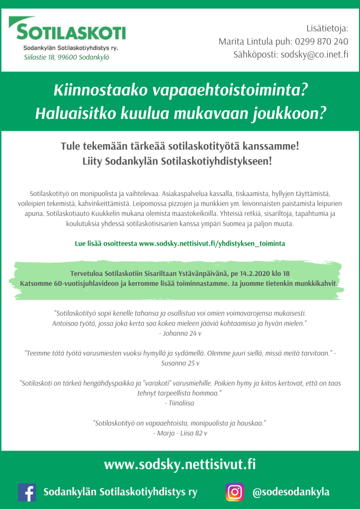 Rekrytointi mainos Sodankylän sotilaskotiyhdistykselle